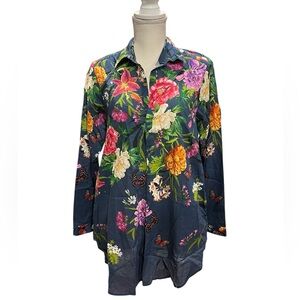 JOHNNY WAS Panya Henley Popover Top Size Small Floral Butterfly Cotton